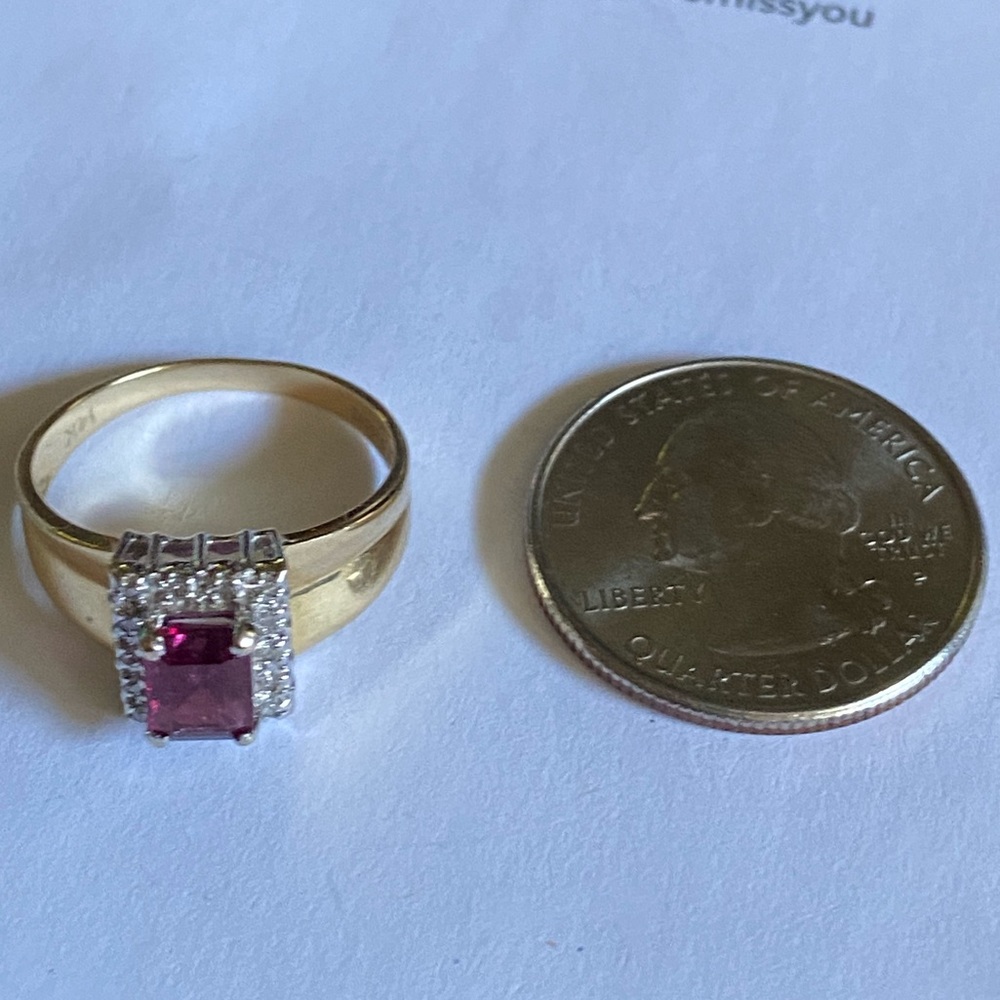 14k rhodolite garnet with diamonds ring
